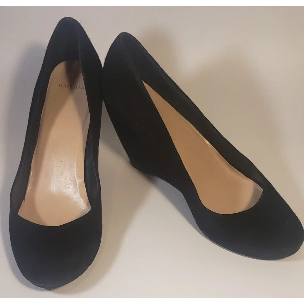 Cole Haan Women's Size 6B Black Wedge Heels Suede Slip-On Shoes Pumps